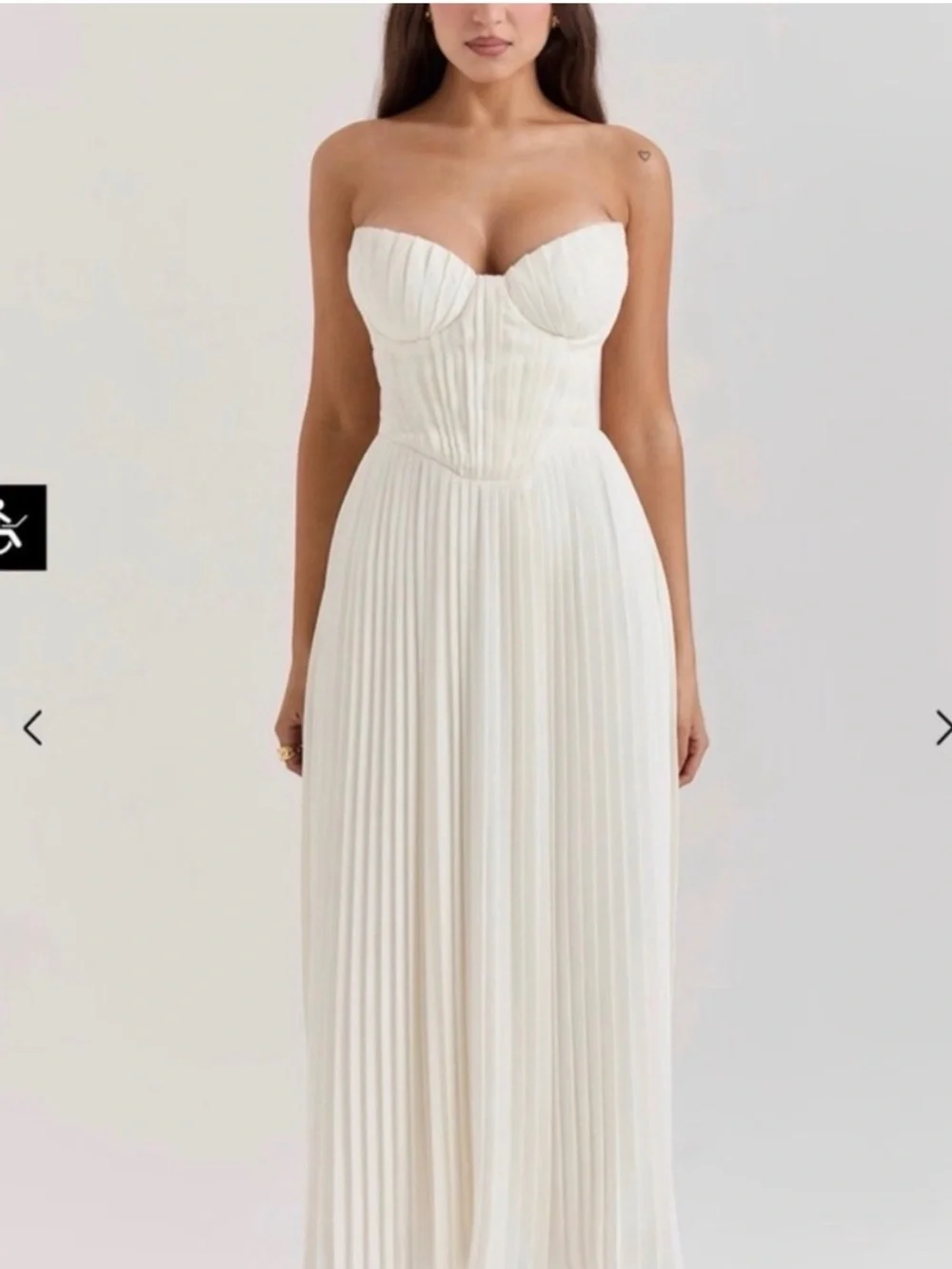 House of CB White Strapless Pleated Midi Dress